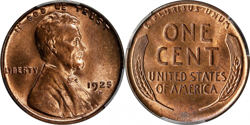 1925-D Lincoln Cent. MS-65+ RD (PCGS).
The 1909-S V.D.B. Lincoln cent is often ...