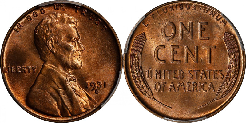 1931-S Lincoln Cent. MS-66 RD (PCGS).
Exceptional quality for this perennially ...