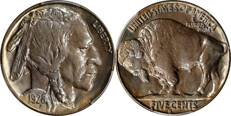 1928-S Buffalo Nickel. MS-65+ (PCGS).
A boldly impressed, highly lustrous examp...