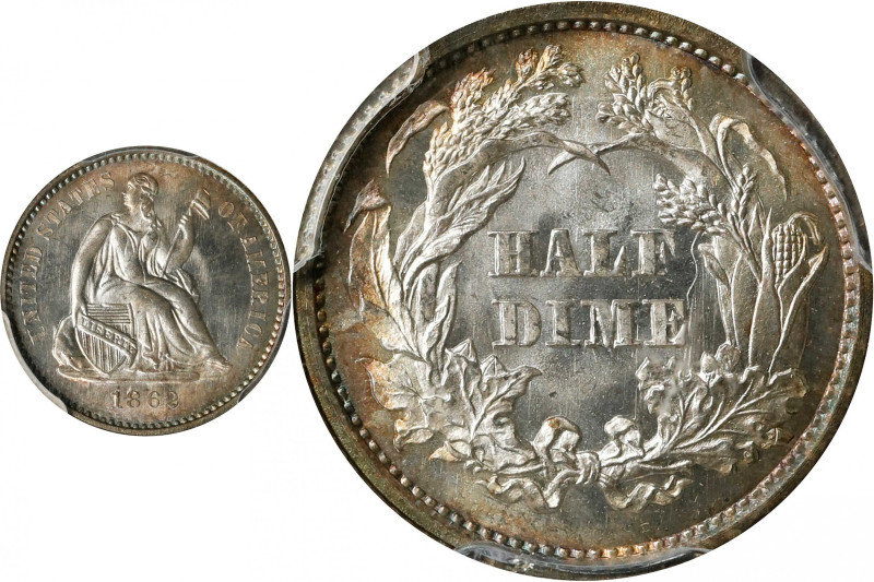 1862 Liberty Seated Half Dime. MS-68 (PCGS).
This captivating Superb Gem exhibi...