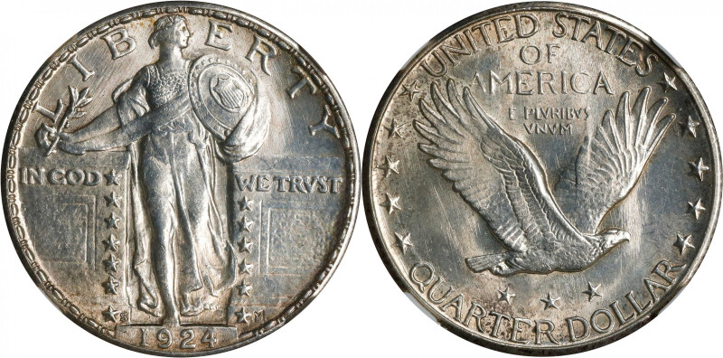 1924-S Standing Liberty Quarter. MS-65 FH (NGC).
A minimally patinated, virtual...