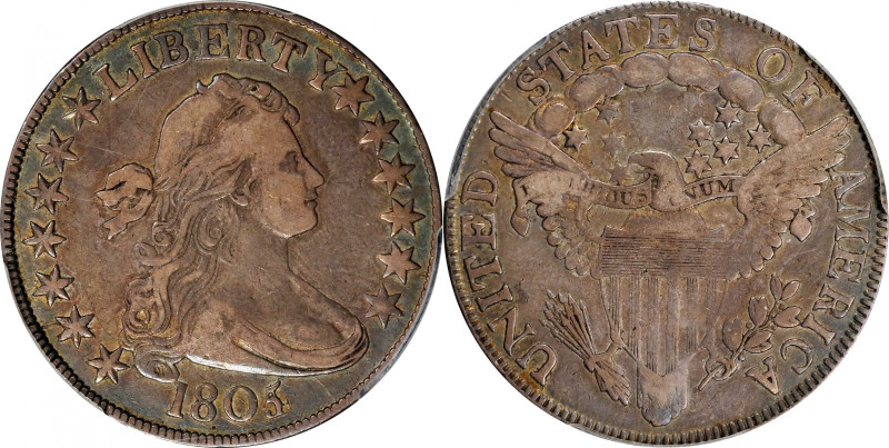 1805/4 Draped Bust Half Dollar. O-102, T-5. Rarity-3. VF-30 (PCGS). CAC.
This r...