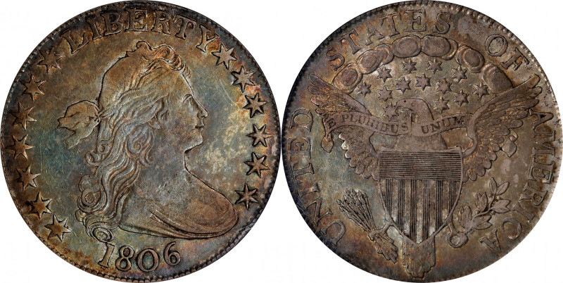 1806 Draped Bust Half Dollar. O-109, T-15. Rarity-1. Pointed 6, Stem Not Through...