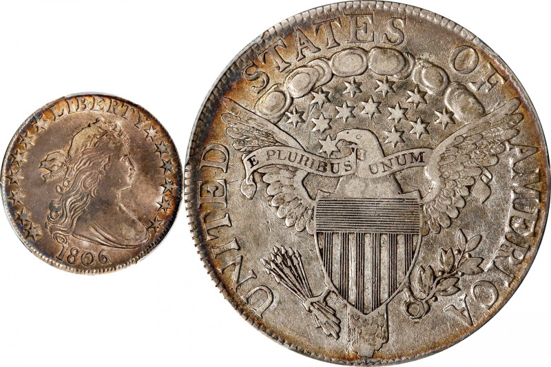 1806 Draped Bust Half Dollar. O-109, T-15. Rarity-1. Pointed 6, Stem Not Through...