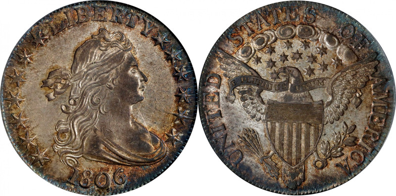 1806 Draped Bust Half Dollar. O-109a, T-15. Rarity-3. Pointed 6, Stem Not Throug...