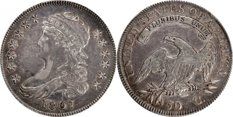 1807 Capped Bust Half Dollar. O-113a. Rarity-2. Small Stars. EF-40 (PCGS).
Ampl...