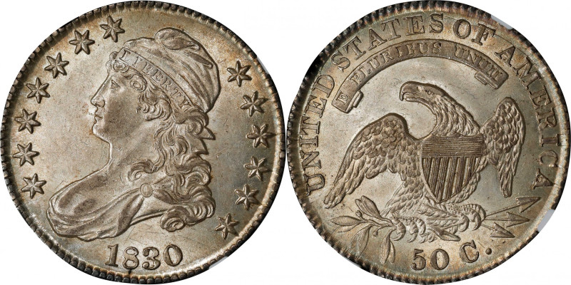 1830 Capped Bust Half Dollar. O-113. Rarity-1. Small 0. MS-62 (NGC).
Soft, bill...