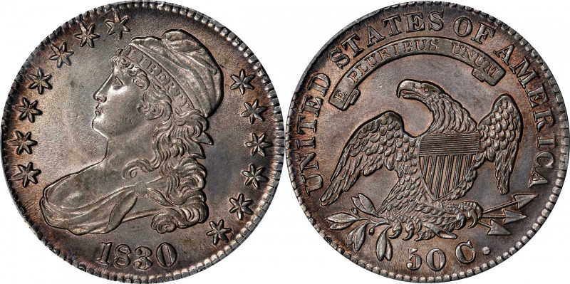 1830 Capped Bust Half Dollar. O-123. Rarity-1. Large 0. MS-62 (PCGS).
With deli...