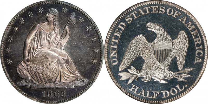 1863 Liberty Seated Half Dollar. Proof-64 Cameo (PCGS). CAC.
Warmly toned in ol...