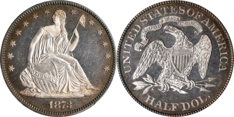 1873 Liberty Seated Half Dollar. No Arrows. Close 3. Proof-64 Cameo (PCGS).
War...