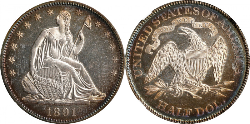 1891 Liberty Seated Half Dollar. Proof-65 Cameo (NGC).
A gorgeous example, both...