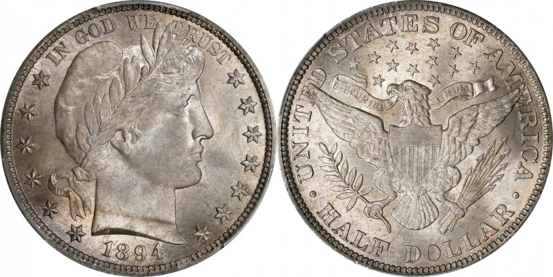 1894 Barber Half Dollar. MS-66 (PCGS). CAC.
Luxurious premium Gem surfaces exhi...