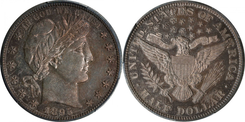 1895 Barber Half Dollar. Proof-64 (PCGS).
Warm mauve-gray patina with interming...