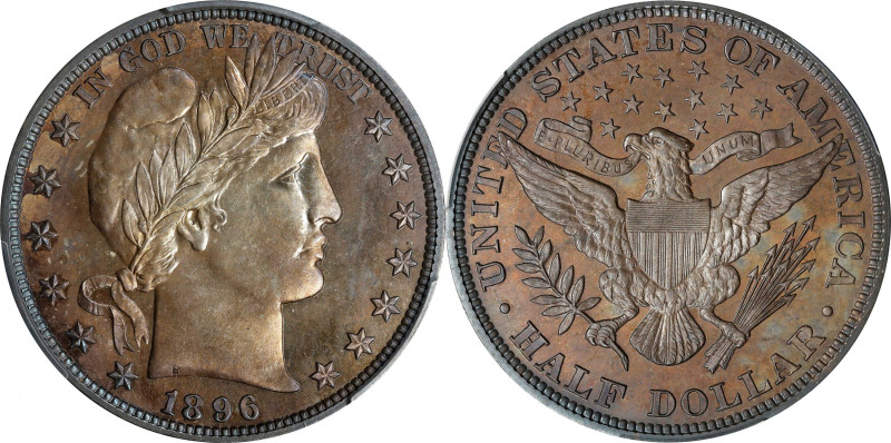 1896 Barber Half Dollar. Proof-65 (PCGS).
Rich sandy-mauve patina with enhancin...