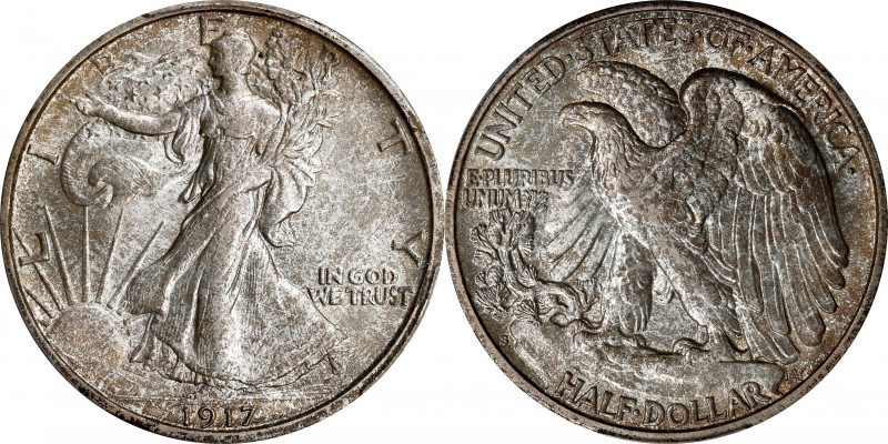 1917-S Walking Liberty Half Dollar. Reverse Mintmark. MS-63 (PCGS).
Lustrous an...