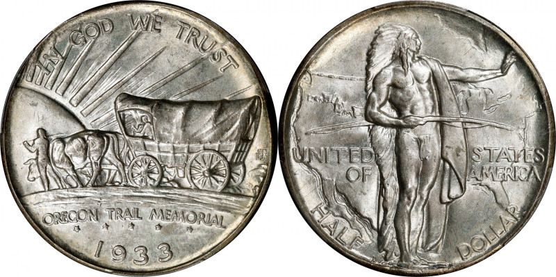 1933-D Oregon Trail Memorial. FS-801. Tripled Die Obverse. MS-67 (PCGS).
With d...