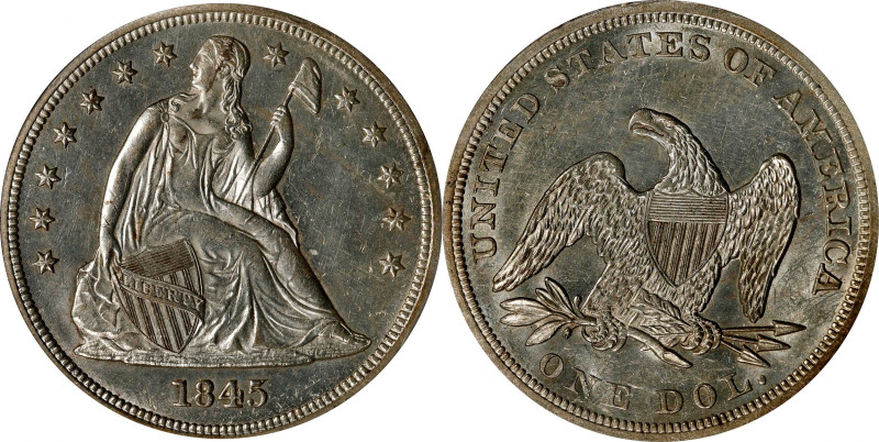 1845 Liberty Seated Silver Dollar. OC-1. Rarity-2. MS-61 (PCGS). OGH.
Brilliant...