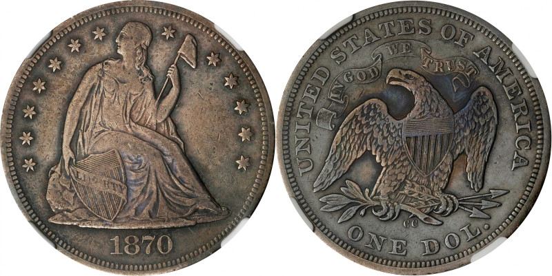 1870-CC Liberty Seated Silver Dollar. OC-5. Rarity-5+. EF Details--Cleaned (NGC)...