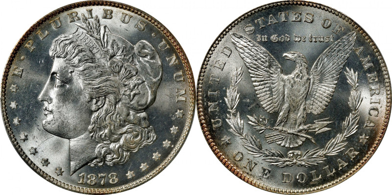 1878 Morgan Silver Dollar. 7 Tailfeathers. Reverse of 1878. MS-66 (PCGS). CAC.
...