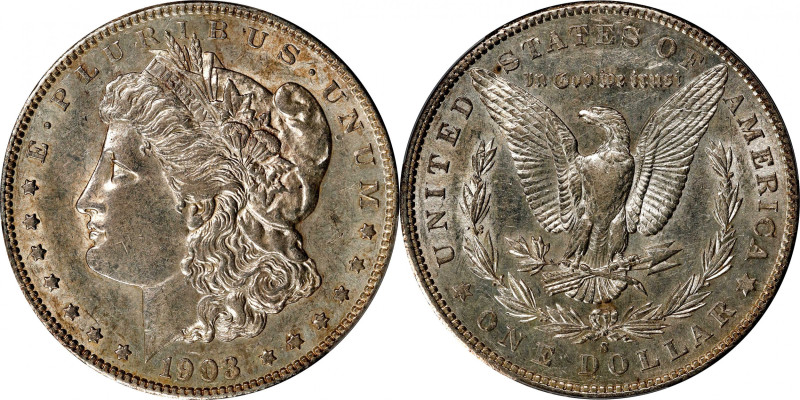 1903-S Morgan Silver Dollar. AU-53 (PCGS).
Brilliant surfaces are sharply defin...