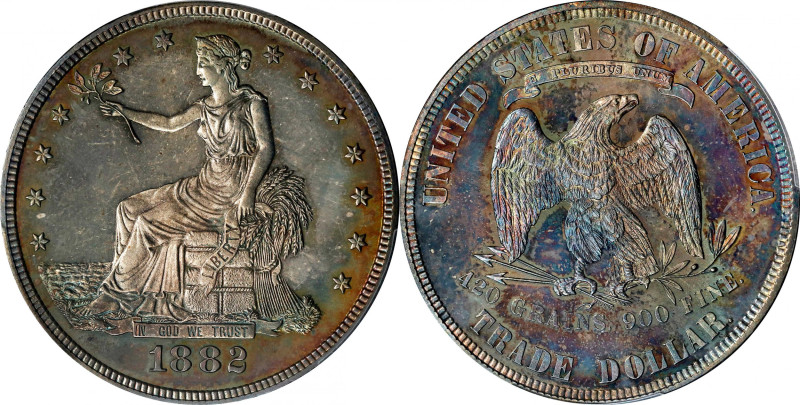 1882 Trade Dollar. Proof-66 Cameo (PCGS).
This Gem Proof offers superior techni...