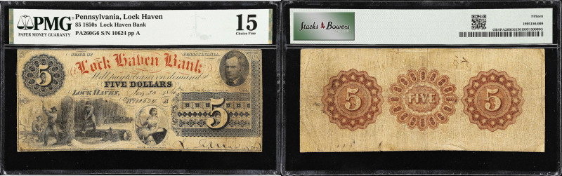 Lock Haven, Pennsylvania. Lock Haven Bank. 1850s $5. PMG Choice Fine 15.
(PA-26...
