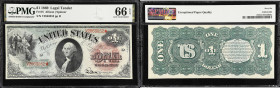 Fr. 18. 1869 $1 Legal Tender Note. PMG Gem Uncirculated 66 EPQ.
Notes from this series are popularly referred to as Rainbow Notes, due to the vivid b...