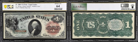 Fr. 18. 1869 $1 Legal Tender Note. PCGS Banknote Choice Uncirculated 64.
Lovely hues of blue and green grace the front of this four-bordered 1869 Rai...