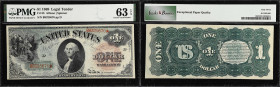 Fr. 18. 1869 $1 Legal Tender Note. PMG Choice Uncirculated 63 EPQ.
A wonderfully original example from the ever popular Rainbow series of 1869 Legal ...