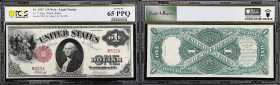 Fr. 37. 1917 $1 Legal Tender Note. PCGS Banknote Gem Uncirculated 65 PPQ. Solid Serial Number.
A gem 1917 Sawhorse Ace with a nice low matching digit...