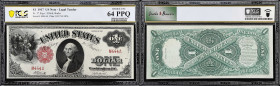 Fr. 37. 1917 $1 Legal Tender Note. PCGS Banknote Choice Uncirculated 64 PPQ. Solid Serial Number.
A second Sawhorse $1, also with a matching low thre...