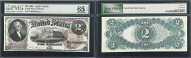 Fr. 52. 1880 $2 Legal Tender Note. PMG Gem Uncirculated 65 EPQ.
Large brown spiked seal. Bruce - Wyman signature combination. Large red and blue secu...