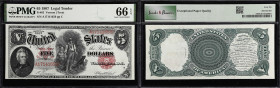 Fr. 83. 1907 $5 Legal Tender Note. PMG Gem Uncirculated 66 EPQ.
A new addition to the T&P census, this Gem Woodchopper note features bright white pap...