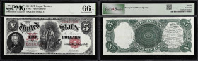 Fr. 87. 1907 $5 Legal Tender Note. PMG Gem Uncirculated 66 EPQ.
This catalog number is rather elusive in the highest grades, with the two major servi...