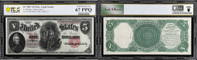 Fr. 88. 1907 $5 Legal Tender Note. PCGS Banknote Superb Gem Uncirculated 67 PPQ.
While a 1907 Woodchopper $5 is not a rare note per se, at a grade of...