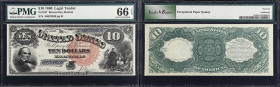 Fr. 107. 1880 $10 Legal Tender Note. PMG Gem Uncirculated 66 EPQ.
Gem quality abounds on this popular $10 "Jackass" note which features bold inks and...