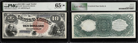 Fr. 107. 1880 $10 Legal Tender Note. PMG Gem Uncirculated 65 EPQ*.
An outstanding example graded 65 EPQ ★ by PMG, this lovely 1880 Legal Tender $10 i...