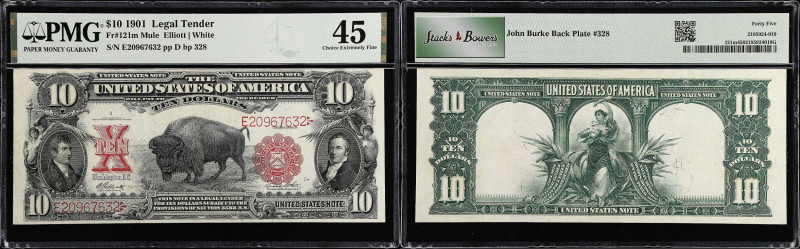 Fr. 121m. 1901 $10 Legal Tender Mule Note. PMG Choice Extremely Fine 45.
Displa...