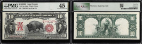 Fr. 121m. 1901 $10 Legal Tender Mule Note. PMG Choice Extremely Fine 45.
Displaying only the very lightest traces of use, this mule 1901 Legal Tender...