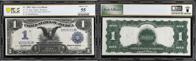 Fr. 231. 1899 $1 Silver Certificate. PCGS Banknote About Uncirculated 55.
A Black Eagle $1 displaying virtually no trace of circulation or use. A for...
