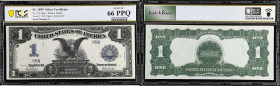 Fr. 232. 1899 $1 Silver Certificate. PCGS Banknote Gem Uncirculated 66 PPQ. Serial Number 5.
Proudly displaying its serial number of "N5N" this Black...