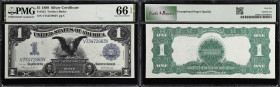 Fr. 233. 1899 $1 Silver Certificate. PMG Gem Uncirculated 66 EPQ.
An attractive Gem quality Black Eagle Ace with a deep rich impression and bold blue...