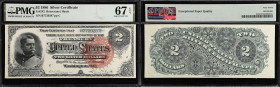 Fr. 242. 1886 $2 Silver Certificate. PMG Superb Gem Uncirculated 67 EPQ.
Silver Certificates were first issued in 1878 under the title of Silver Cert...