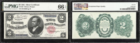 Fr. 246. 1891 $2 Silver Certificate. PMG Gem Uncirculated 66 EPQ.
This note is boldly inked and sharply detailed, with exceptional paper quality and ...