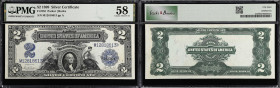 Fr. 255. 1899 $2 Silver Certificate. PMG Choice About Uncirculated 58.
This boldly printed and embossed Agricultural Deuce displays no apparent signs...