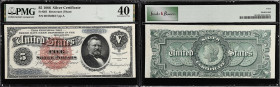 Fr. 261. 1886 $5 Silver Certificate. PMG Extremely Fine 40.
A very nice lightly-circulated example of the extremely popular "Silver Dollar Back" $5 w...
