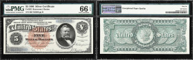 Fr. 262. 1886 $5 Silver Certificate. PMG Gem Uncirculated 66 EPQ.
One of the finer examples of this popular variety that we have handled. One of the ...