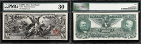 Fr. 268. 1896 $5 Silver Certificate. PMG Very Fine 30.
Aside from a few insignificant corner folds, we can detect almost no other evidence of circula...