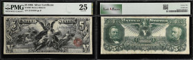 Fr. 269. 1896 $5 Silver Certificate. PMG Very Fine 25.
A nicely-centered Educational $5 displaying light to moderate circulation. Few, if any United ...