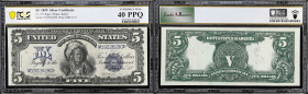 Fr. 277. 1899 $5 Silver Certificate. PCGS Banknote Extremely Fine 40 PPQ.
Only a few extremely faint folds visible under careful examination provide ...